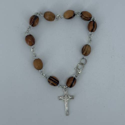 Olive Wood Rosary Bracelet with Silver Crucifix #R121