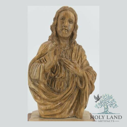 Olive Wood Sacred Heart of Jesus Bust Figurine #FI166