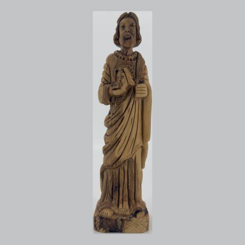 Olive Wood Saint Figurine with Medallion and Staff #FI159