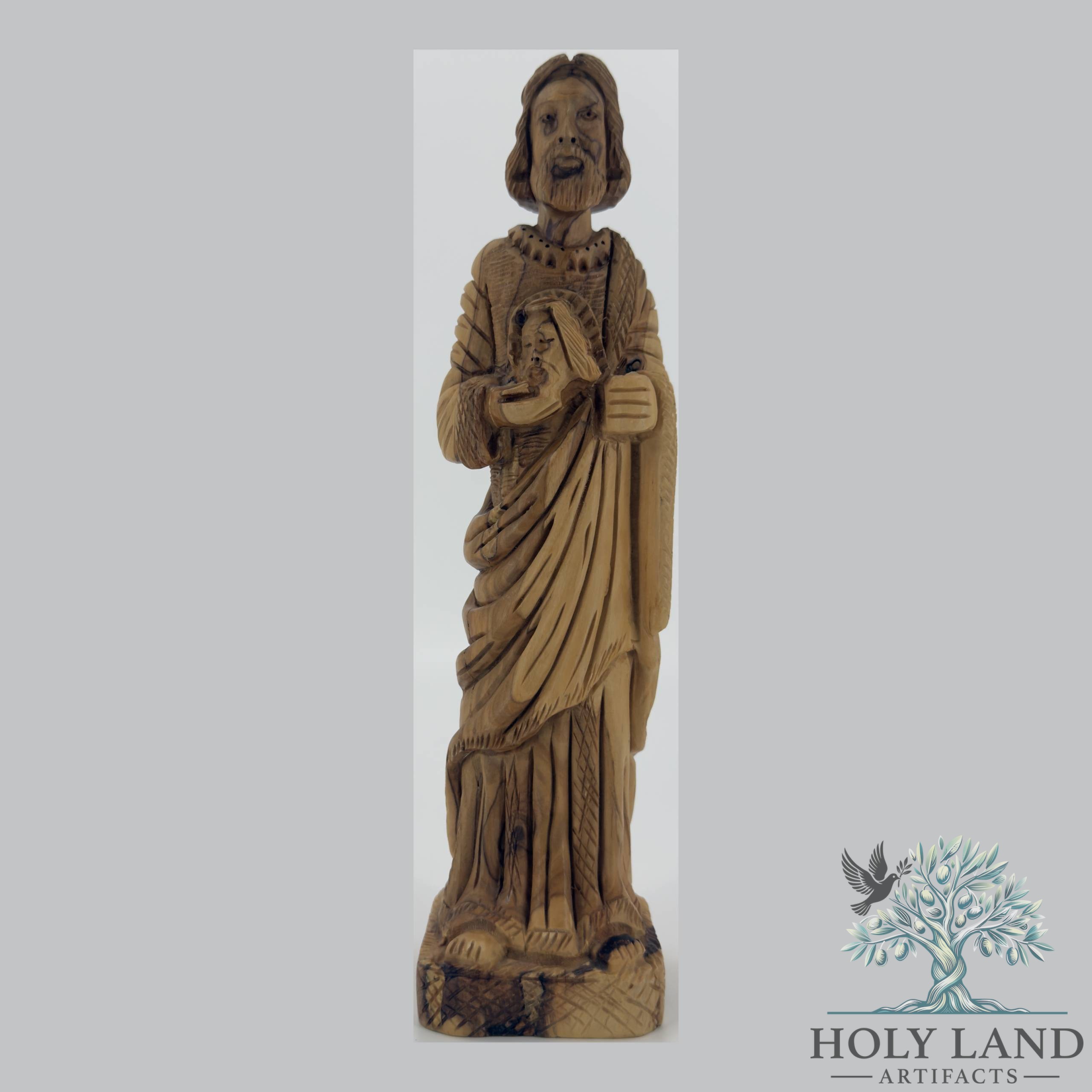 Olive Wood Saint Figurine with Medallion and Staff #FI159