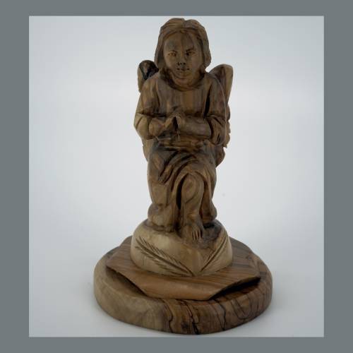 Olive Wood Sitting Angel Figurine #FI173