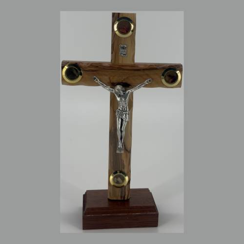 Olive Wood Standing Crucifix with Holy Land Elements #CR197