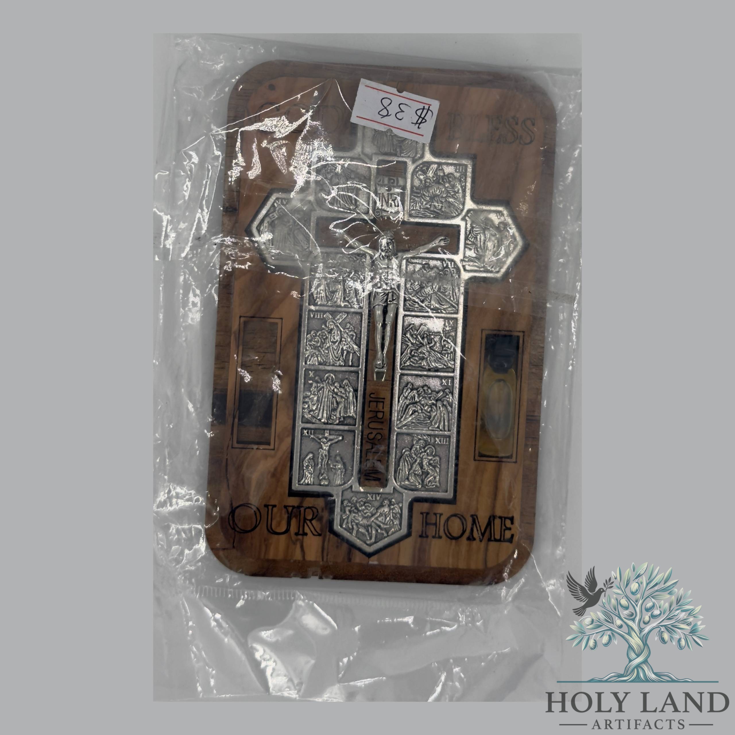 Olive Wood Stations of the Cross Jerusalem Home Blessing Plaque #CR227