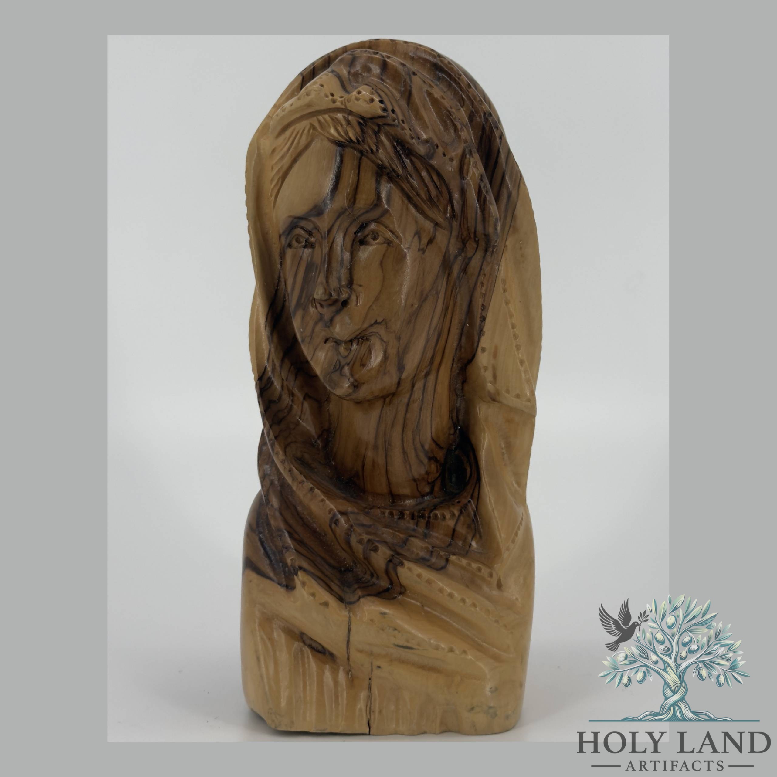Olive Wood Virgin Mary Bust Figurine #FI157