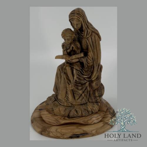Olive Wood Virgin Mary Reading with Child Jesus Figurine #FI160
