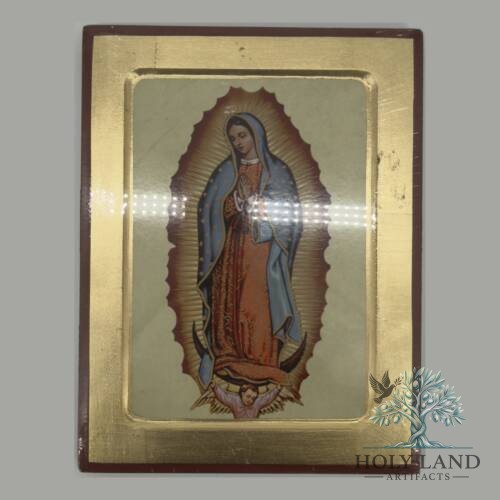 Our Lady of Guadalupe Icon Plaque Gold Leaf Frame #PL129