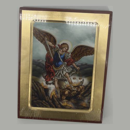 Saint Michael Archangel Icon Plaque Gold Leaf Frame #PL130