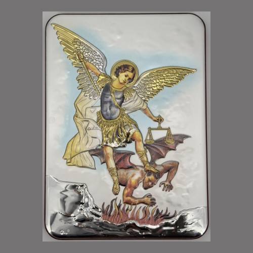Saint Michael Archangel Silver and Gold Icon Plaque #PL118