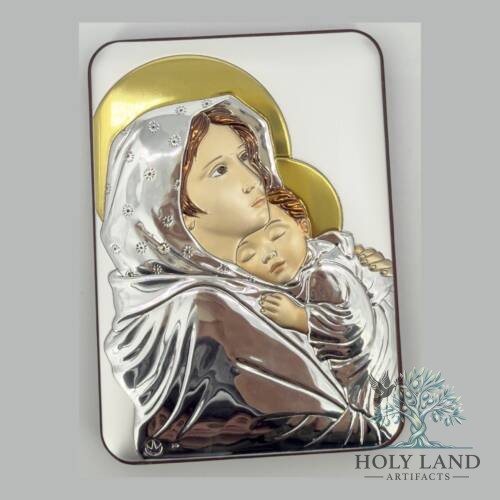 Silver Icon Plaque Madonna and Child Tenderness Large #PL134